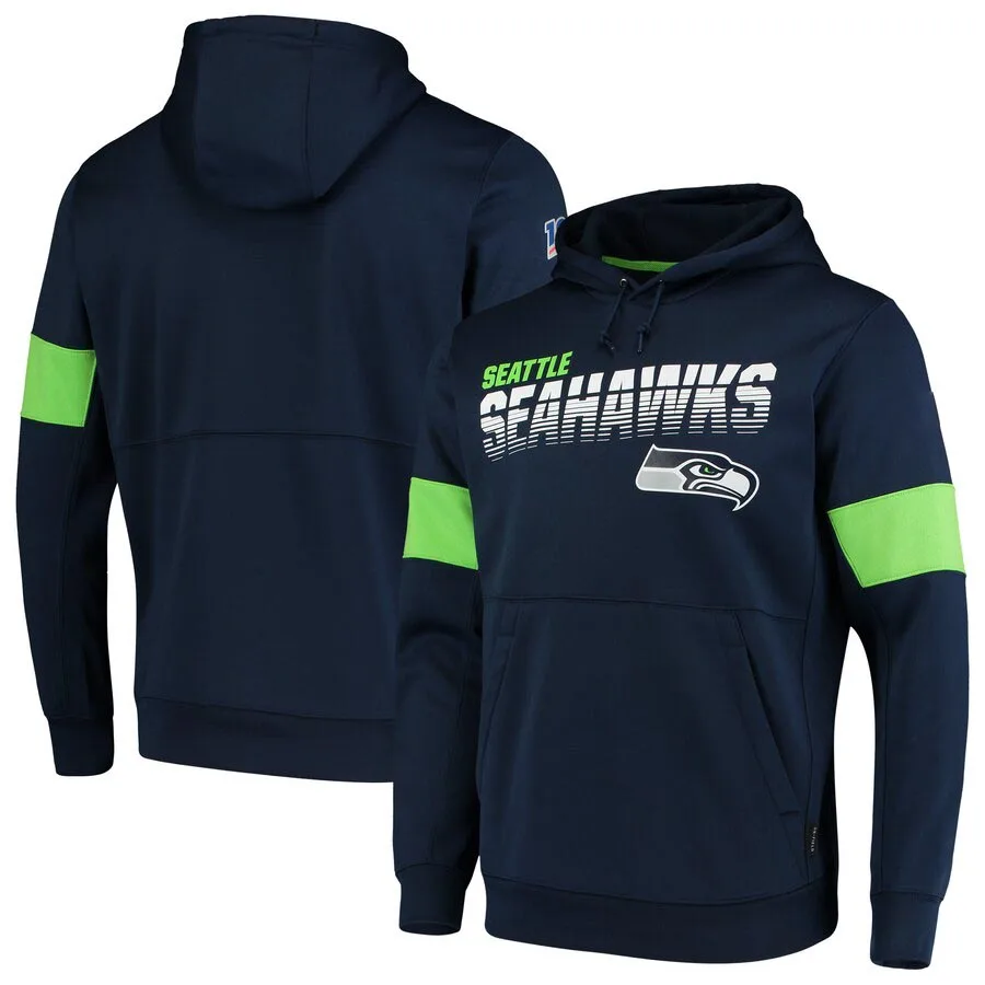 

Seattle MEN football Sweatshirt Seahawks 100th Sideline Team Logo Performance sweatshirts Pullover Quality man Navy Hoodie