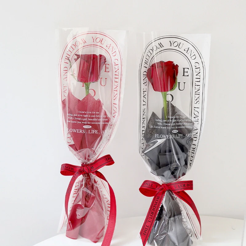 

20pcs Single Rose Straight Tube Packaging Plastic Bag Flower Bouquet Wrapping Bag Valentine's Day Holiday Gift Floral Packaging