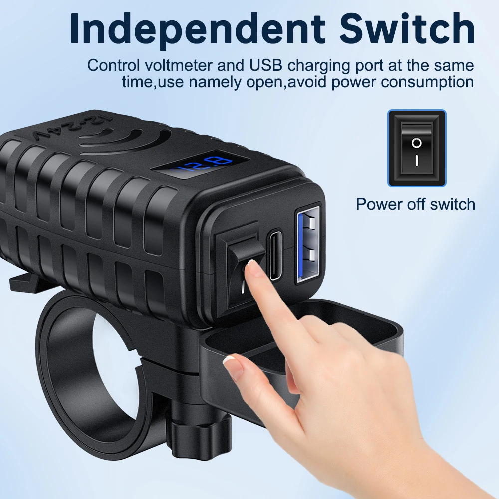 Зарядное устройство USB Anchtek 48 Вт для мотоциклов с вольтметром и выключателем