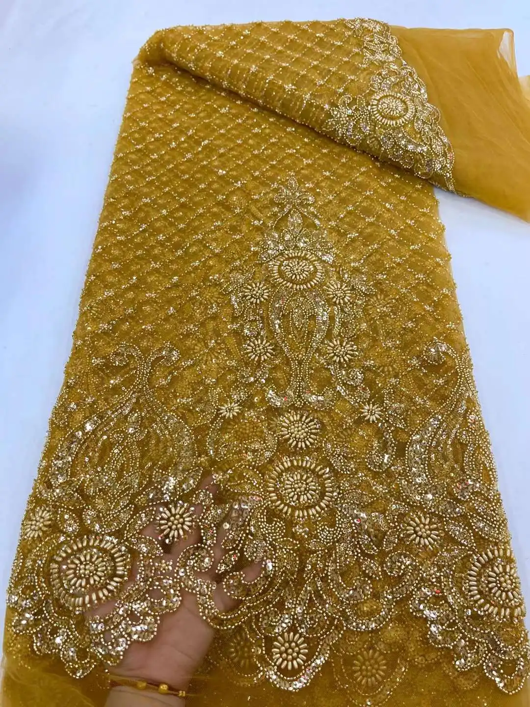 Роскошная Высококачественная французская Тяжелая кружевная ткань из бисера 2023