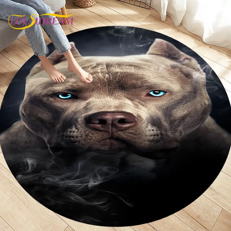 

3D Cartoon Pitbull Dog Circle Area Rug,Round Carpet Rug for Living Room Bedroom Sofa Decoration,Kid Play Game Non-slip Floor Mat