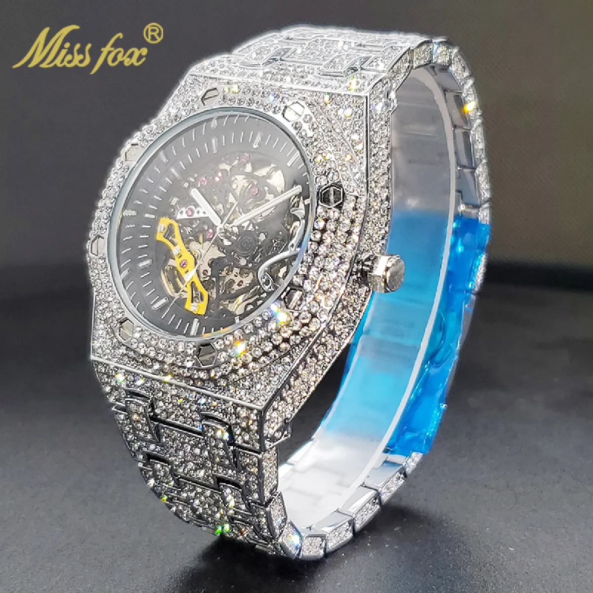 

Часы мужские механические с муассанитом, роскошные модные автоматические наручные часы-скелетоны в стиле хип-хоп, с турбийоном