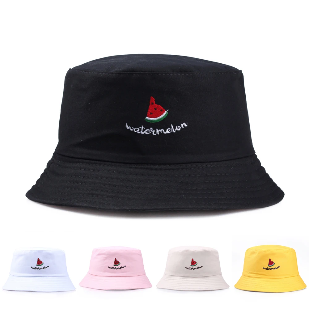 

Women's Watermelon Embroidery Bucket Hats for Men Bob Girls Summer Panama Hip Hop Caps Sun Black Fishing Fisherman Hat 2022