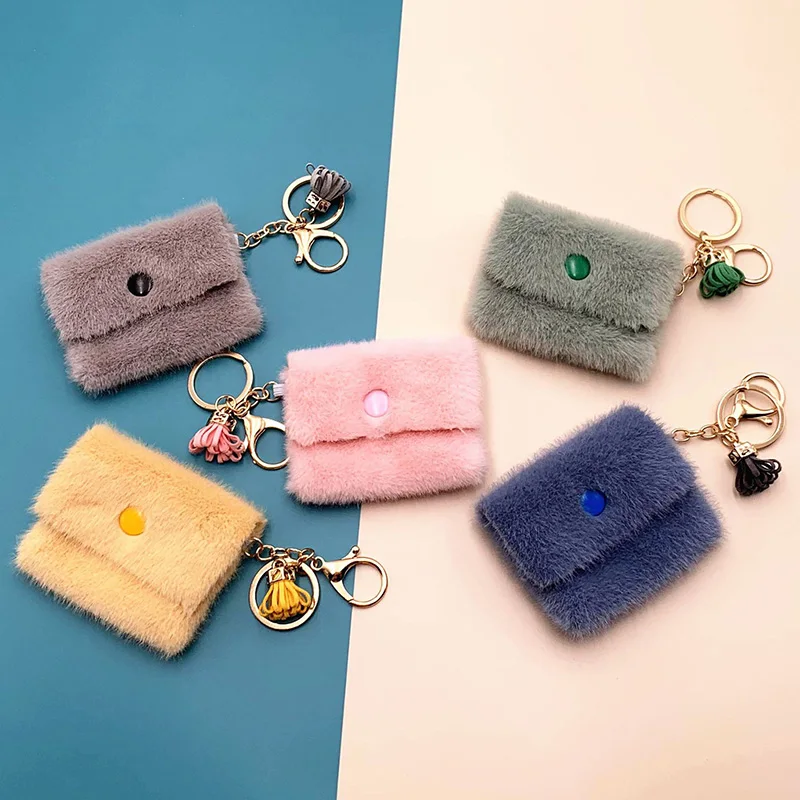 

Plush Mini Coin Purse Key Chain Candy Color Cute Coin Key Bag Pendant Data Cable Storage Bag Key Chain Gift 2022 NEW