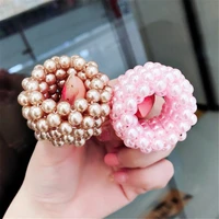 korean style women pearl beads scrunchies fashion elastic hair rope gum for woman ponytail holders rubber wide rubber band 2022