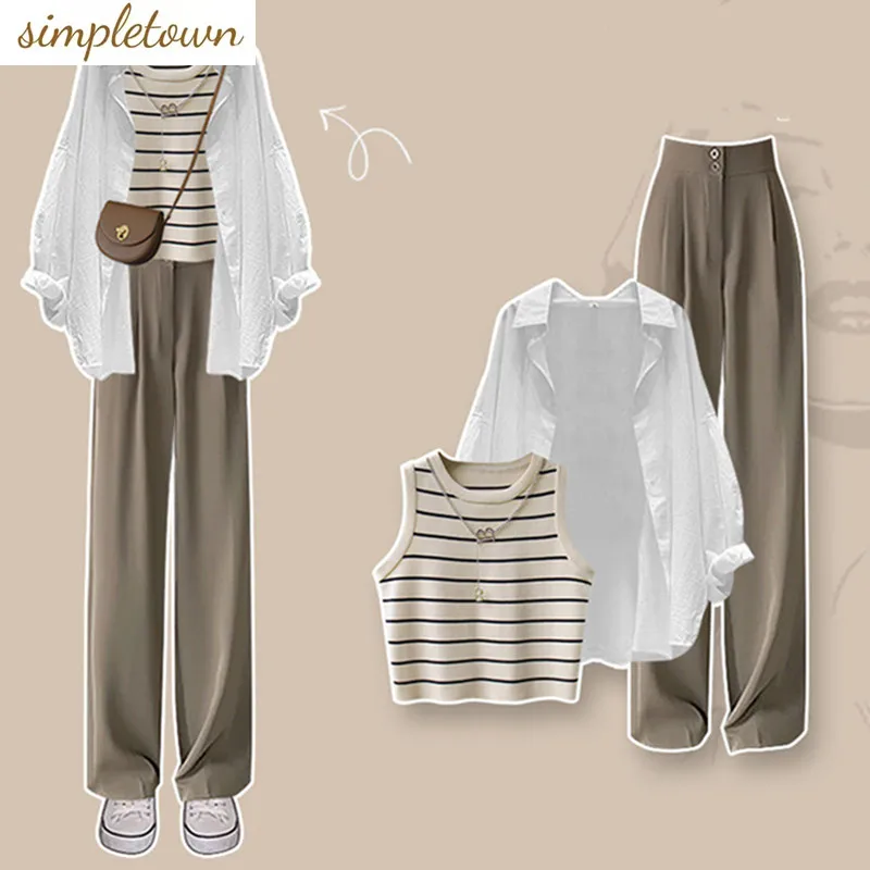 

Large Women's Summer Set Women's 2023 New Style Slim Fit Versatile Tank Top Shirt Casual Pants Three Piece Set Fashion