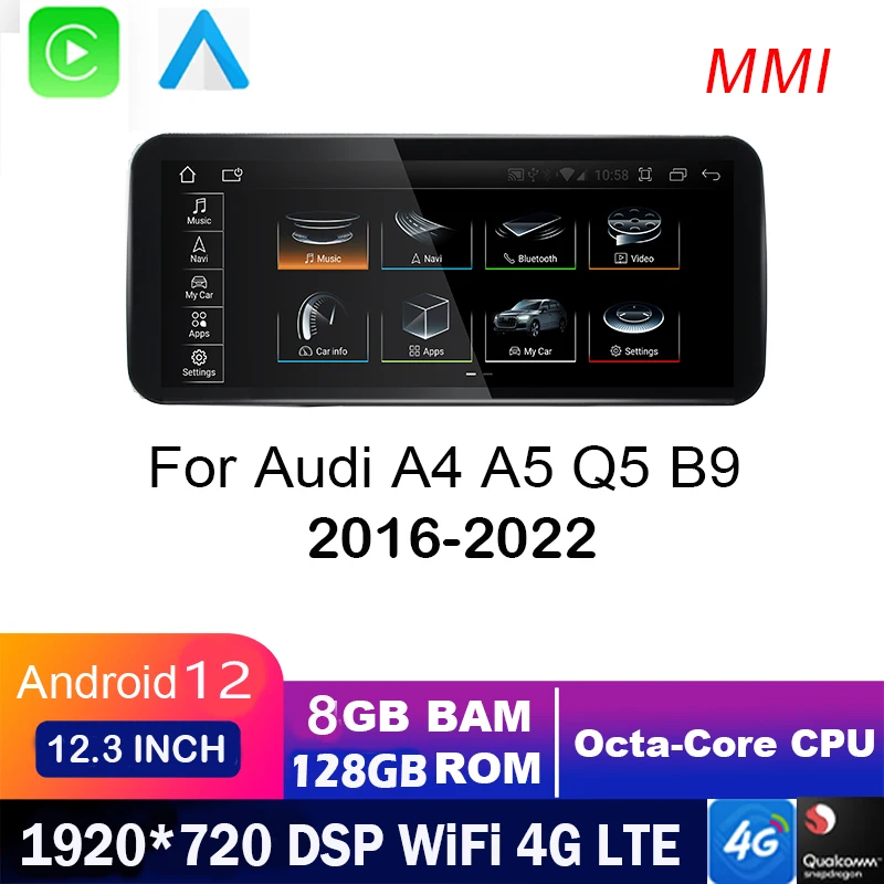

Android 12 8G+128G For Audi A4 A5 Q5 B9 2016~2023 Car GPS Navigation Radio Stereo Auto DSP WiFi 4G LTE Multimedia Player NAVI