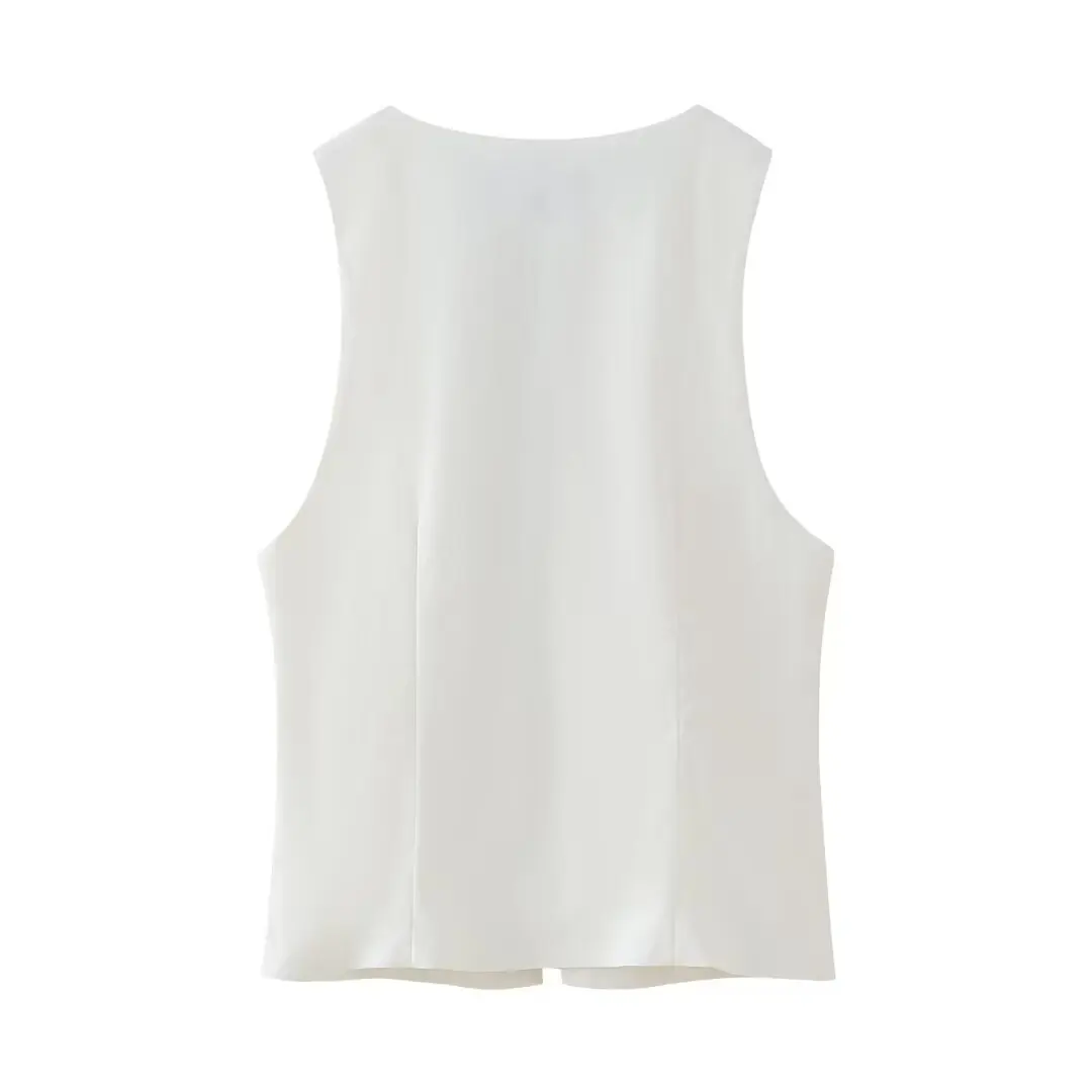 Женская мода DUOPERI 2024 одноцветный жилет с V-образным вырезом и застежкой на