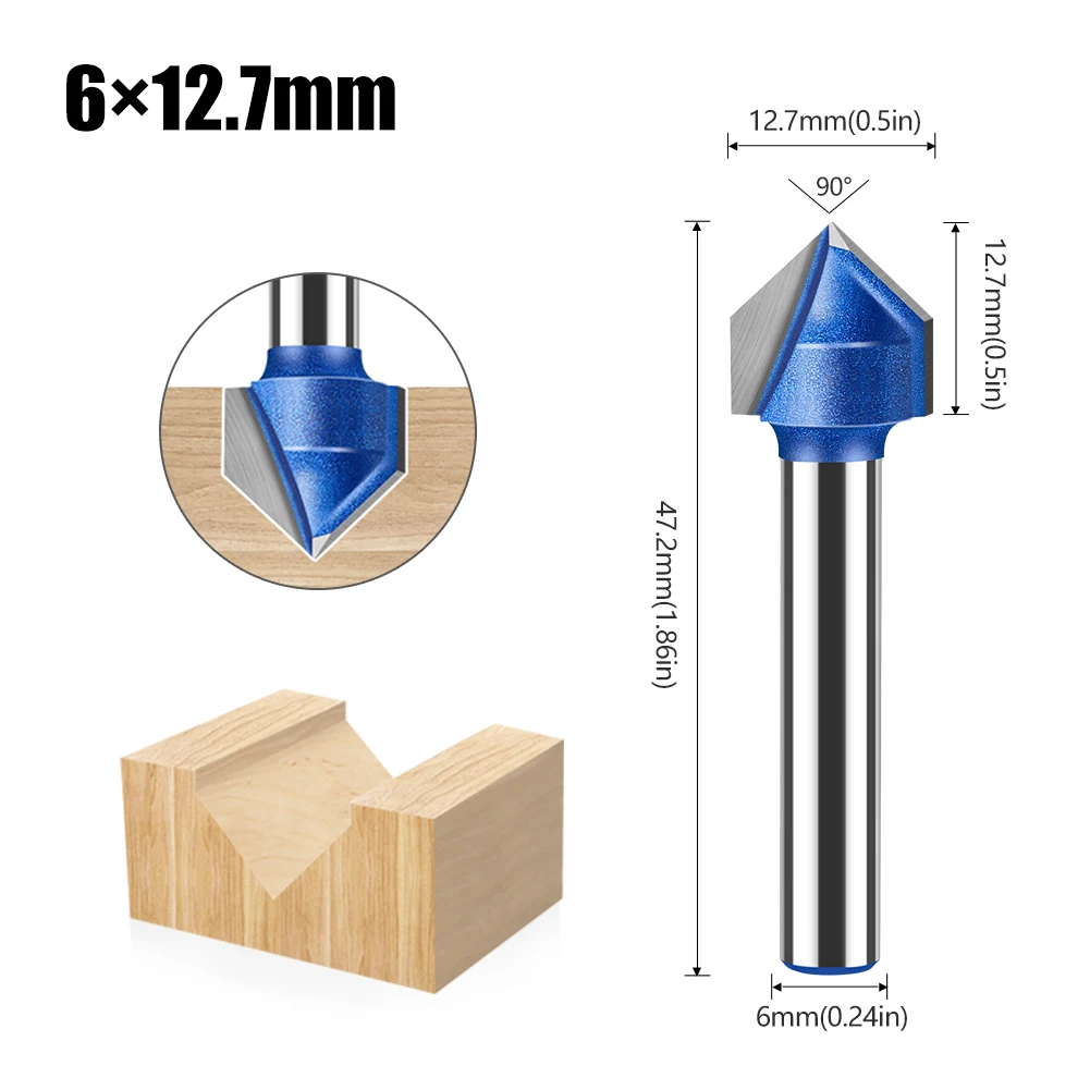 

6 мм 1/4 дюйма хвостовик 90 градусов Тип V резец твердосплавная фреза резьба Пазование Инструменты Деревообрабатывающий Фрезерный резак