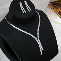 xiboss new bright full diamond zircon necklace earrings set bridal wedding jewelry temperament simple versatile set