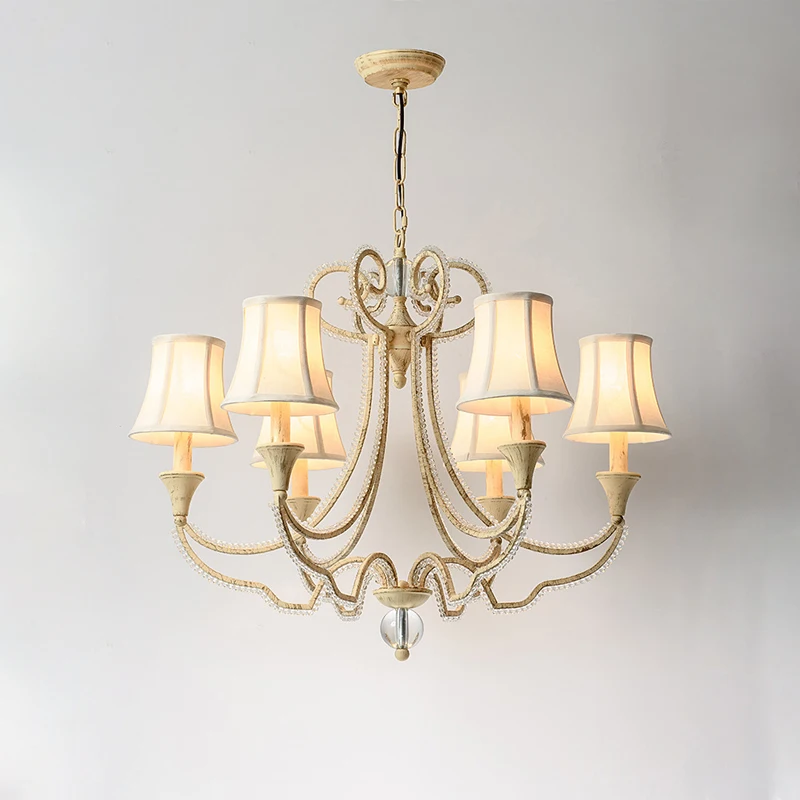 

Luxruy Nordic France Crystal Chandeliers With Fabric Shade Living Room Bedroom Restaurant Kitchen Island Home Pendant Lighting