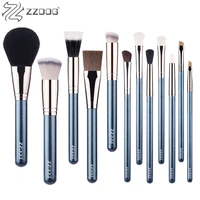 zzdog 12pcs ink blue makeup brushes set face eye cosmetic powder foundation blush eye shadow kabuki beauty tools quality brush
