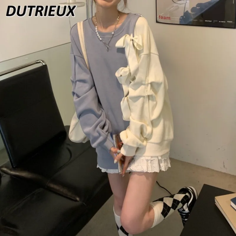 

Fashion Casual Sweatshirt for Women Stitching Bow Spring and Autumn Long-Sleeved Pullover Female 2023 New Ladies Loose Hoodies