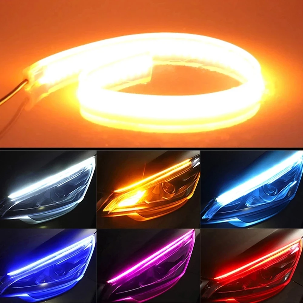 

LED DRL Car Daytime Running Light Flexible Waterproof Strip Auto Headlights White Turn Signal Yellow Brake Flow Lights 12V
