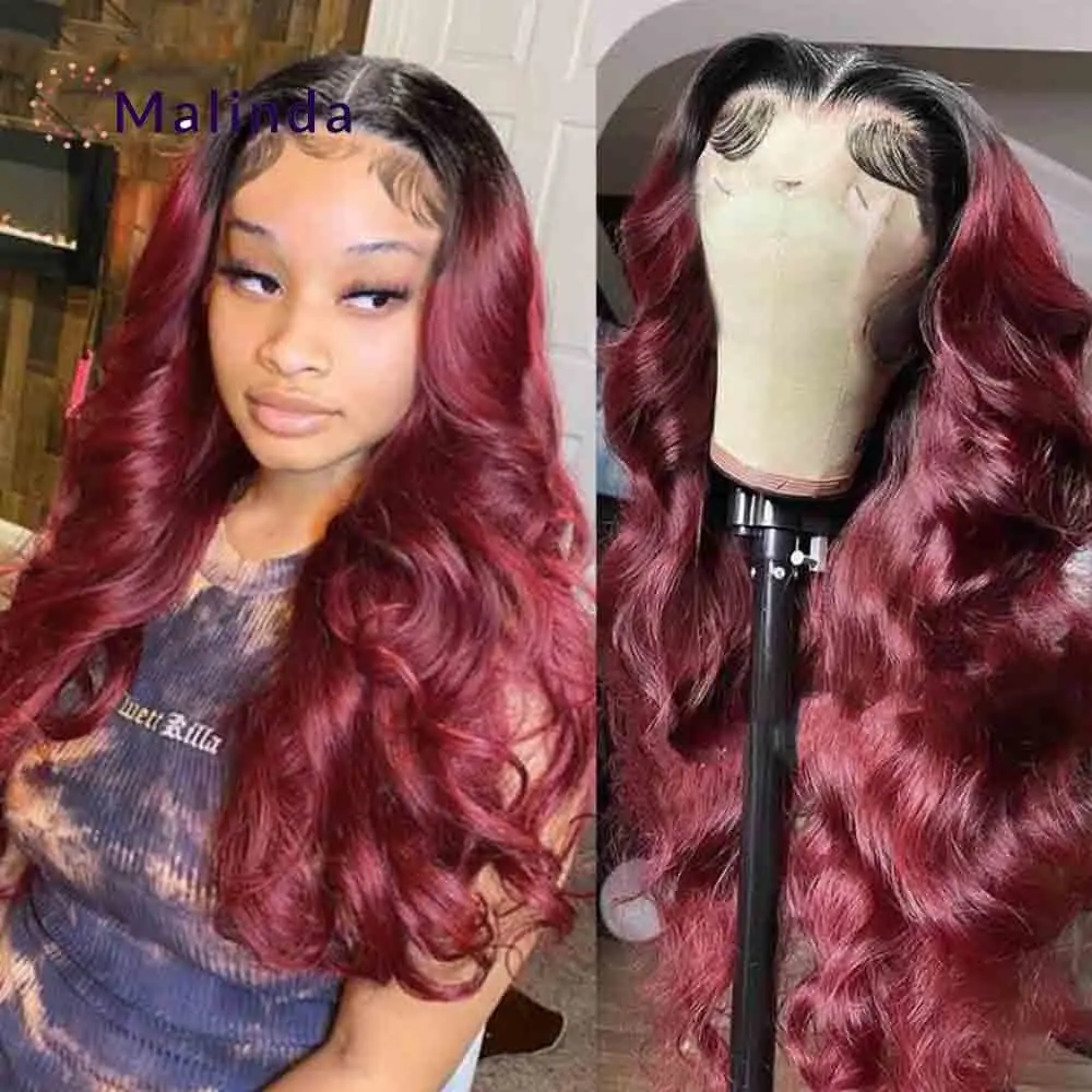 

Wear and Go Glueless Wig 250% Density Ombre Blonde 1B/99J Burgundy Body Wave 4x4 Transparent Lace Closure Human Hair Wigs