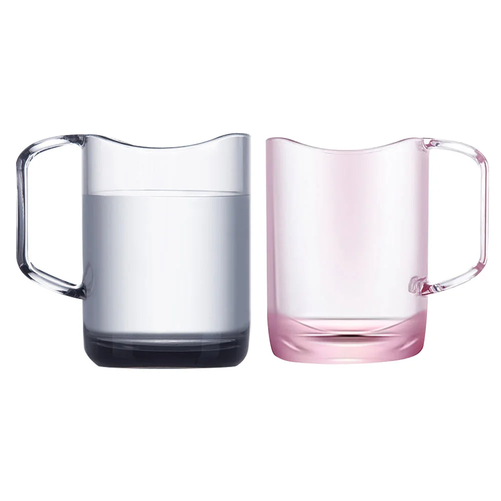 

2 Pcs Washing Cup Tooth Plastic Clear Cups Mouthwash Storage Simple Handle Lovers Bathroom holder