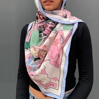 riding girl print rolling square edge womens silk scarf square silk scarves women 9090cm bandanas scarves for neck hair