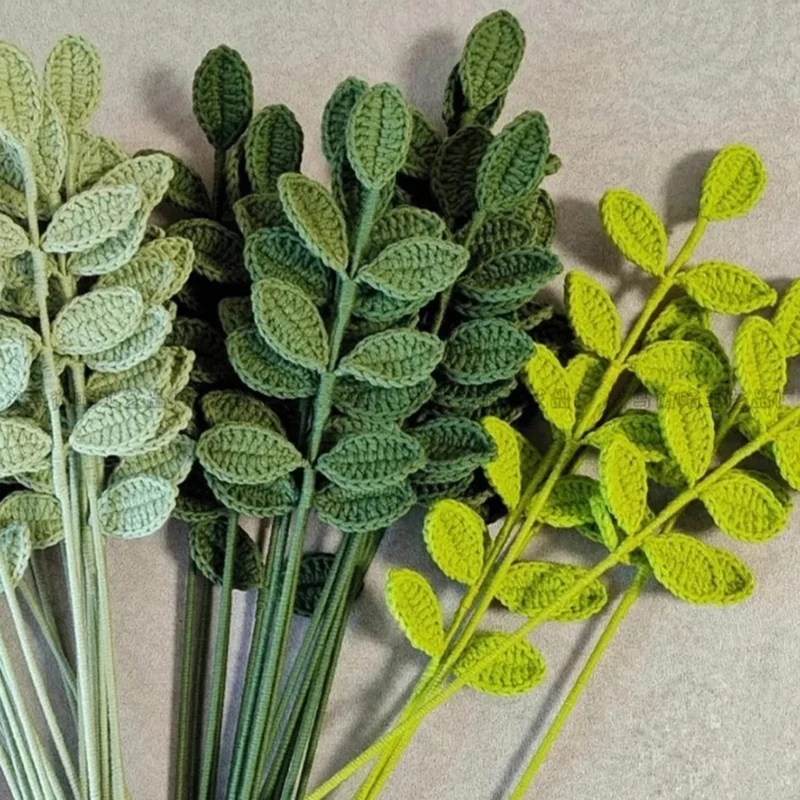 

Cotton Artificial Leaves Green Crochet Eucalyptus Wedding Bouquets Finished Handmade Crochet Flowers For Home Decor Diy Knitted