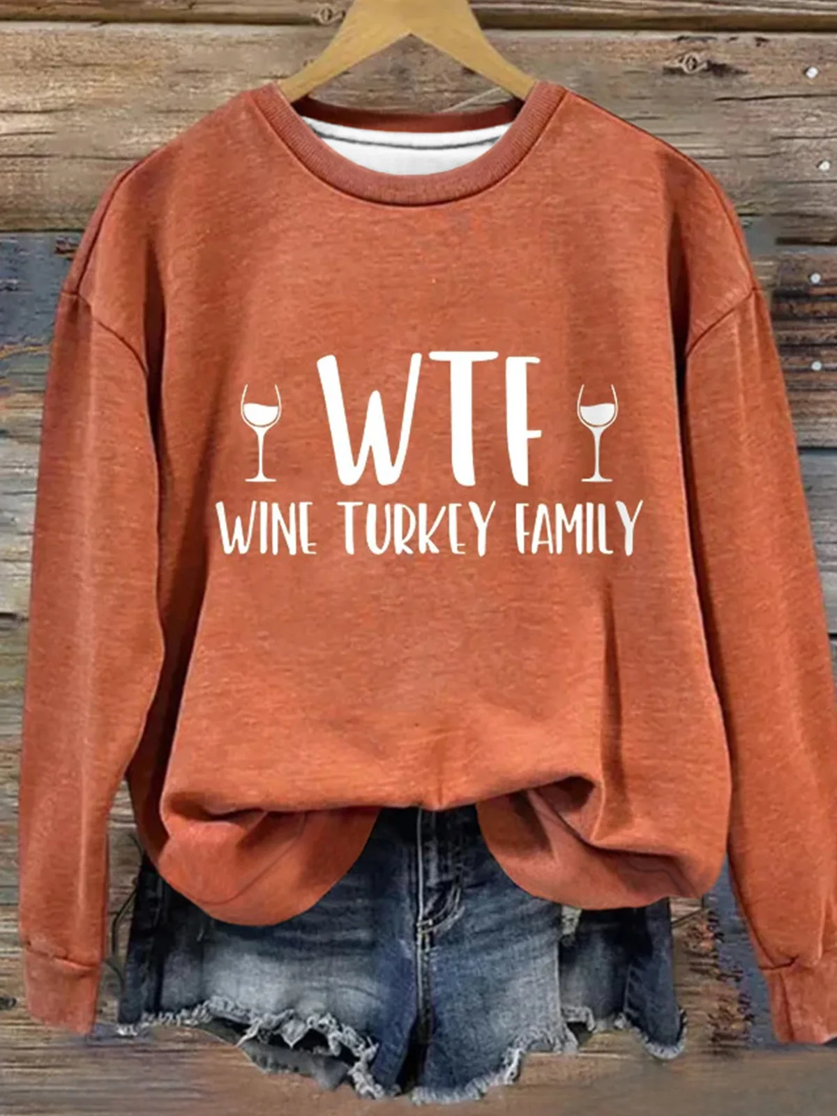 

2023 Thanksgiving Wine Turkey Family Sweatshirt Orange Embroidery Women High Street Harajuku Retro Hip Hop Loose Female Clothes