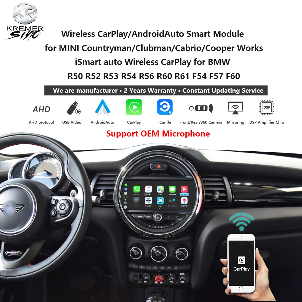 Senza fili di Apple CarPlay Android Auto Retrofit per MINI Countryman/Clubman/Cabrio/Cooper Works R50 R52 R53 R54 r56 R60 R61 F54 F57