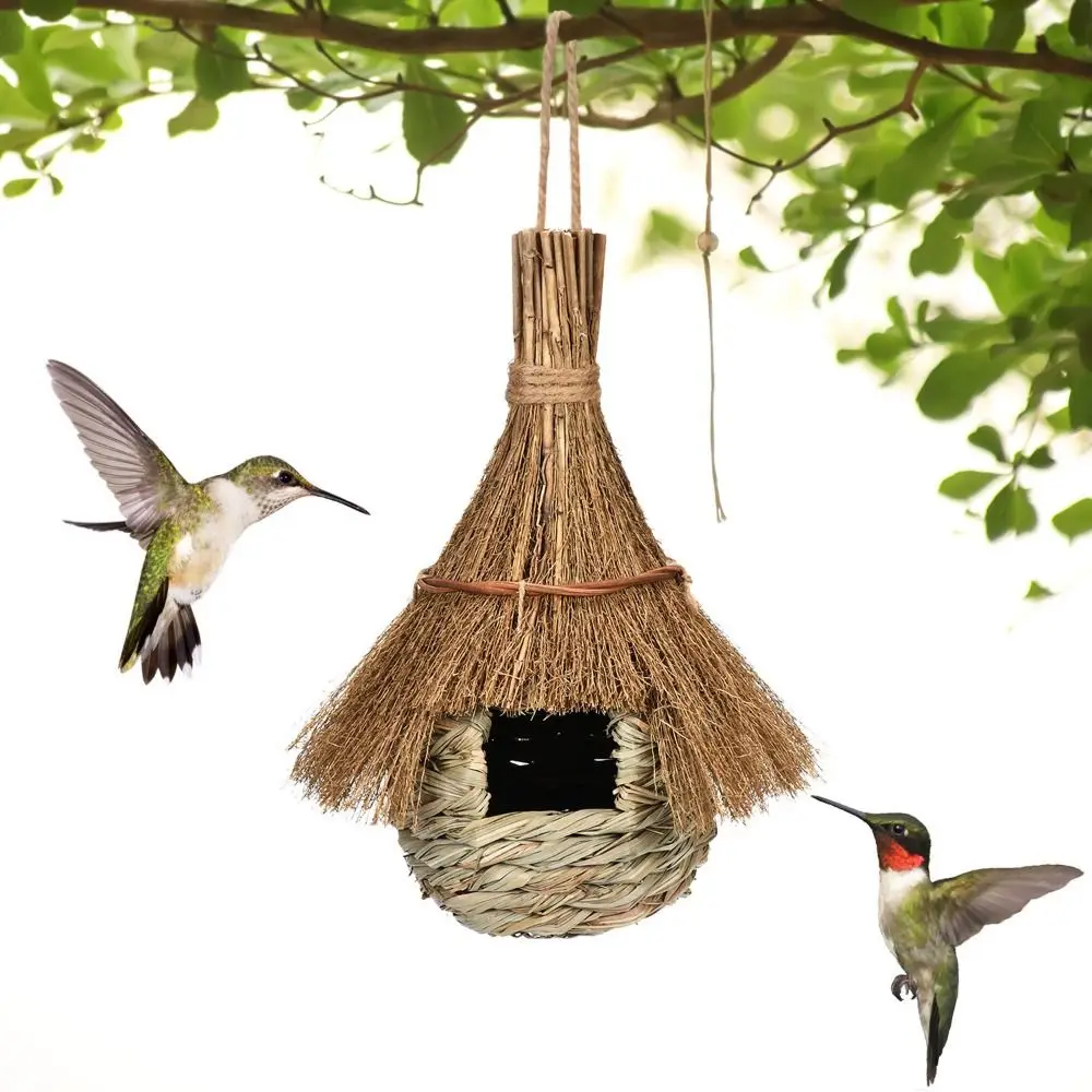 

Natural Grass Birds Nest Outdoor Bird Cage Hanging Hummingbird House Hand-Woven Bird Resting Place Pet Shelter Accessories