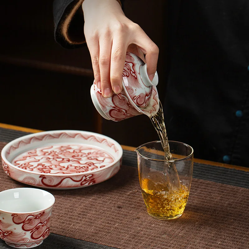 Высококачественная глазурованная красная чашка для чая HAILANG Grain Gaiwan одиночная