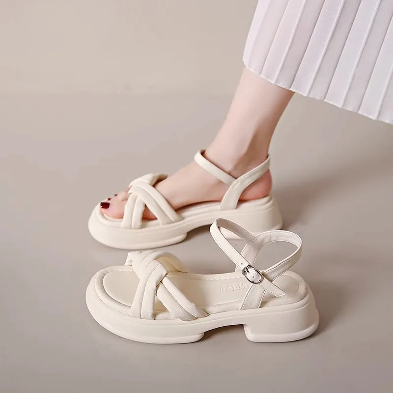 

Comfort Shoes for Women Muffins shoe Beige Heeled Sandals Med Clogs Wedge Buckle Strap 2023 Summer Espadrilles Platform Flat Bla
