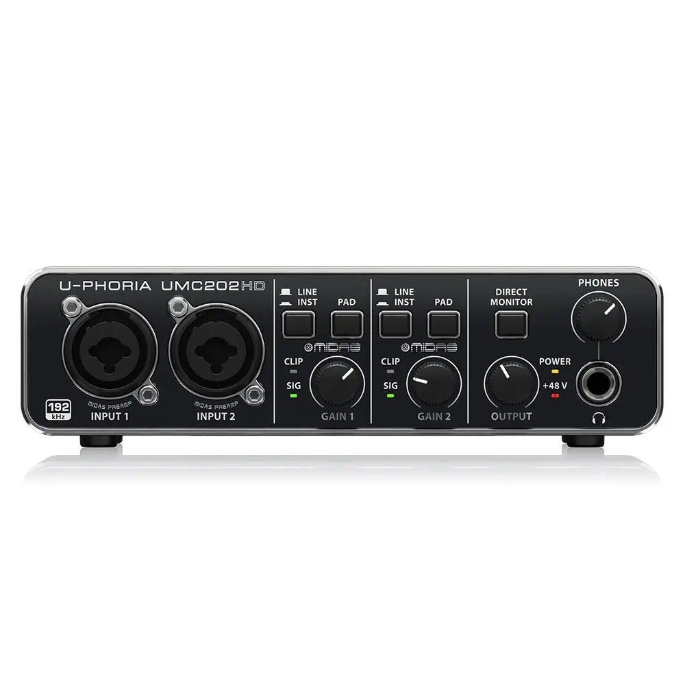 Фото Аудиоинтерфейс UMC202HD 2x2 USB с микрофонными предусилителями Midas, 24 бит, 192 кГц для студий звукозаписи, подкастов и прямых трансляций №3