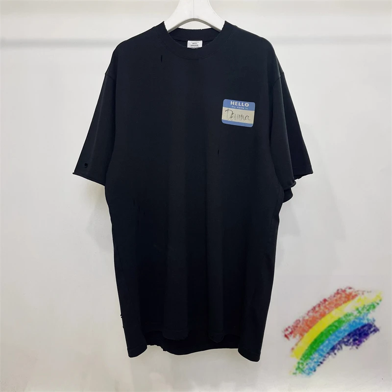 

2023SS дизайнерская надпись, потертая футболка с дырками для мужчин и женщин, большая Винтажная Футболка VTM, топ, футболка с внутренней биркой