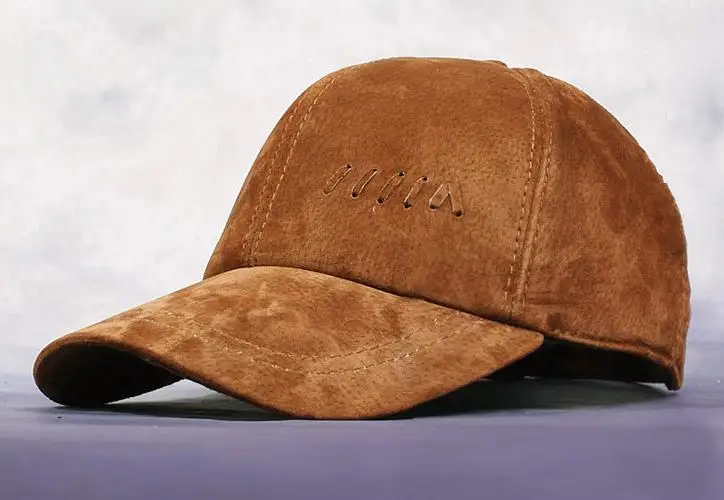 

Men Autumn Winter 100% Sheepskin Baseball Caps Male Leather Fur Hat 58cm-61cm Man Adjustable Leather Hats