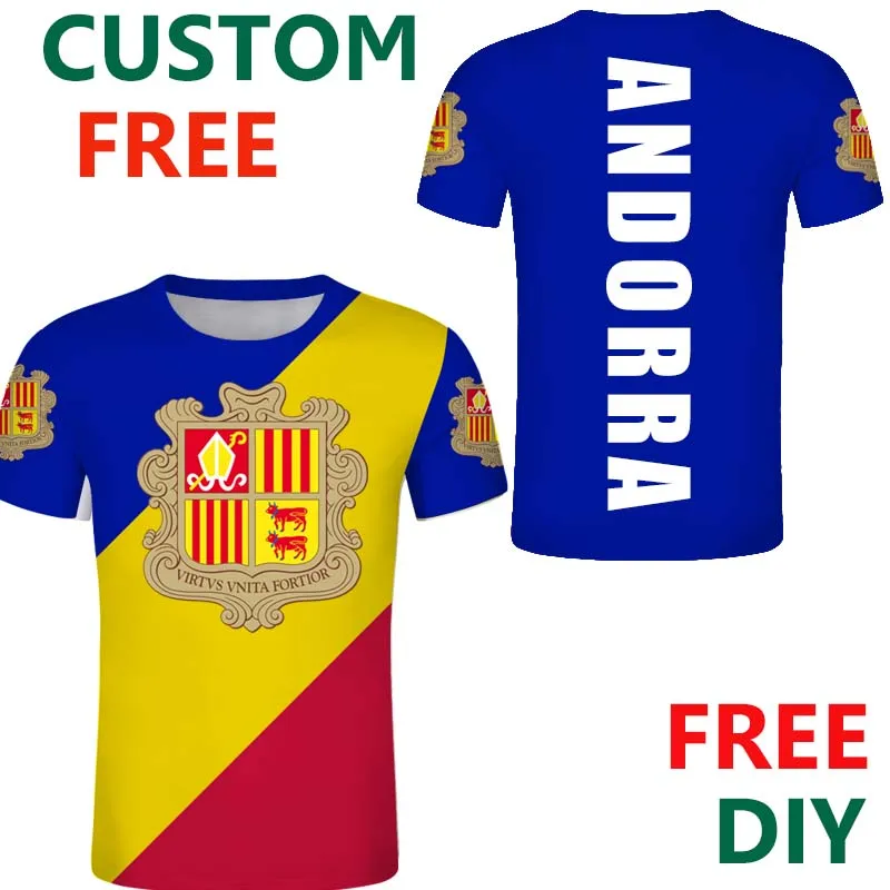 

Andorra white t shirt Free Custom Island Flag Emblem Tee Shirts DIY Country strip tee youth clothing Jersey