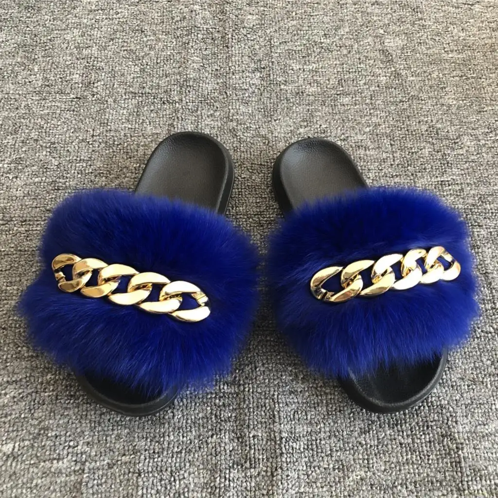 Пушистые шлепанцы тапочки из натурального лисьего меха енота дизайнерские с