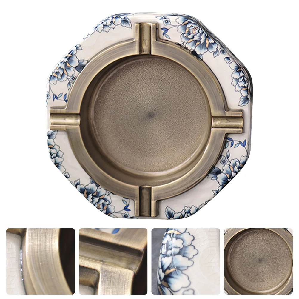 

1Pc Ceramic Metal Delicate Ashtray Creative Retro Ash Container for Home