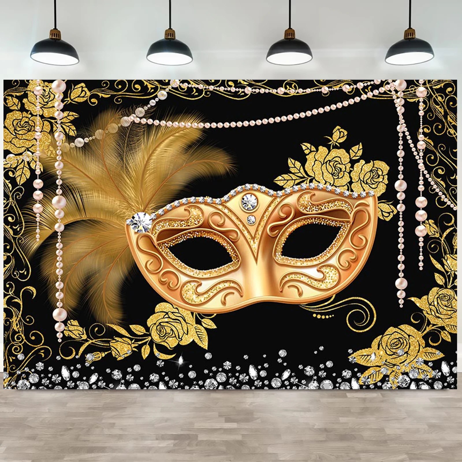 Маскарад Бал Фотография Фон Черное Золото Серебро Карнавал Маска Вечеринка