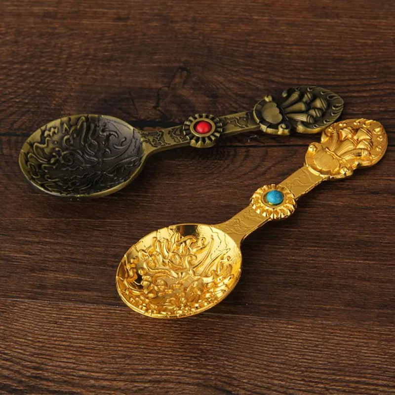 

Pure Copper Buddhist Suppliers,12cm Green Copper/Gold Handmade Spoon,12cm Exquisite Tibetan Buddhist Instruments