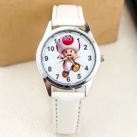 super mario anime figure toad peach cartoon quartz electronic stone watch cute fashion pu leather strap kid girls birthday gifts