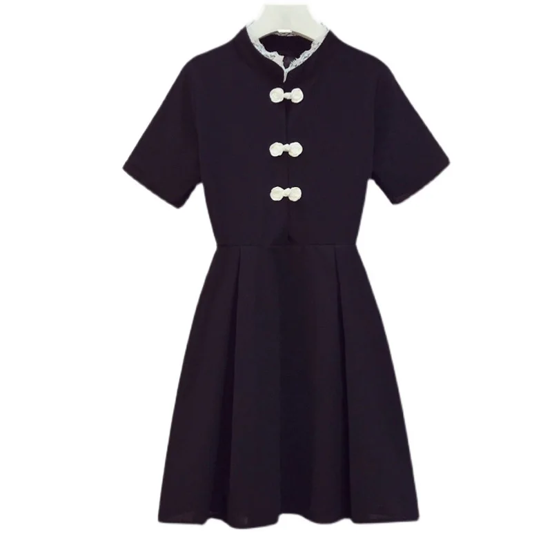 

Women Summer Vintage Cheongsam Dress Fashion O Neck Short Sleeve Plus Size 4XL Black Streetwear Slim Elegant Mini Party Vestidos