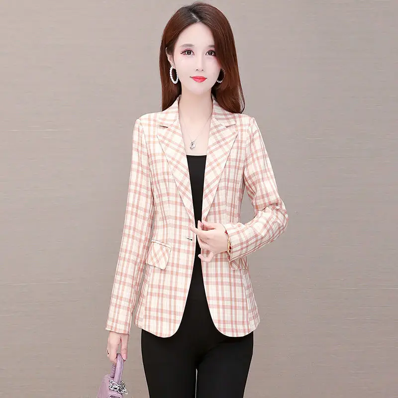 

Women Vintage Notched Collar Blazer 2022 Autumn Fashion Office Blazers Single Button Female Casual Jackets Suits Coat E253