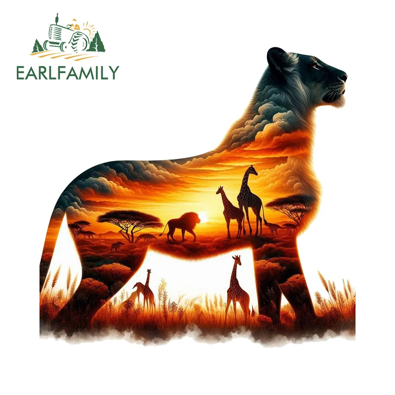 

EARLFAMILY Женский Лев Африка Пейзаж Силуэты Автомобильные наклейки Художественные граффити Шлем Наклейки на лобовое стекло Хорошие автомобильные наклейки