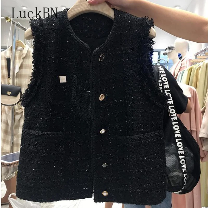 

Spring Coats New All-Matching Slim Fit Solid Color Vest Tweed Waistcoat Jacket Vest Women's Fashion Cardigan Outerwear 2022