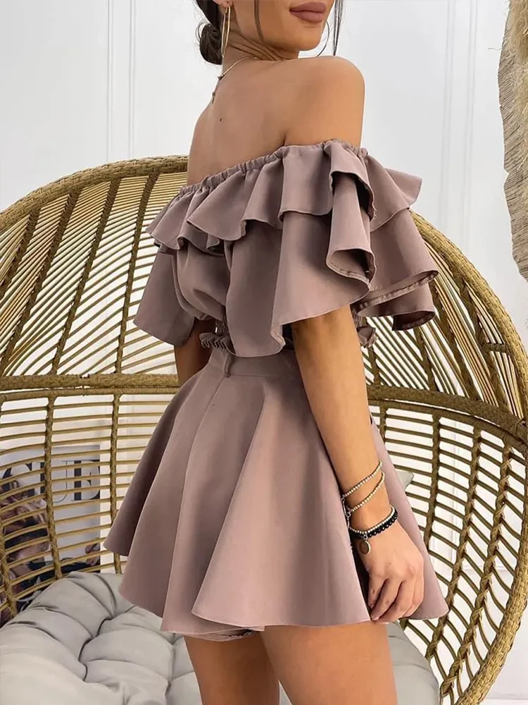 Женский летний комплект из двух предметов повседневный топ с оборками и