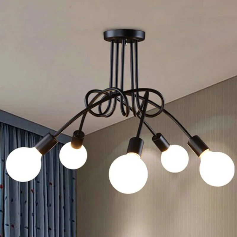 

Nordic Shaped Ceiling Lamp Black Wrought Iron Creative Tornado Elbow Ceiling Lamp Bedroom Ceiling Lamp 3 5 8 Heads