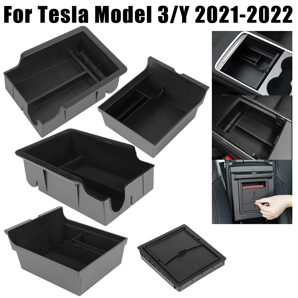 

Внутренние аксессуары для Tesla Model 3/Y 2021-2022 лоток флокирующий ящик для хранения Стайлинг автомобиля Центральная консоль подлокотник Скрытая коробка