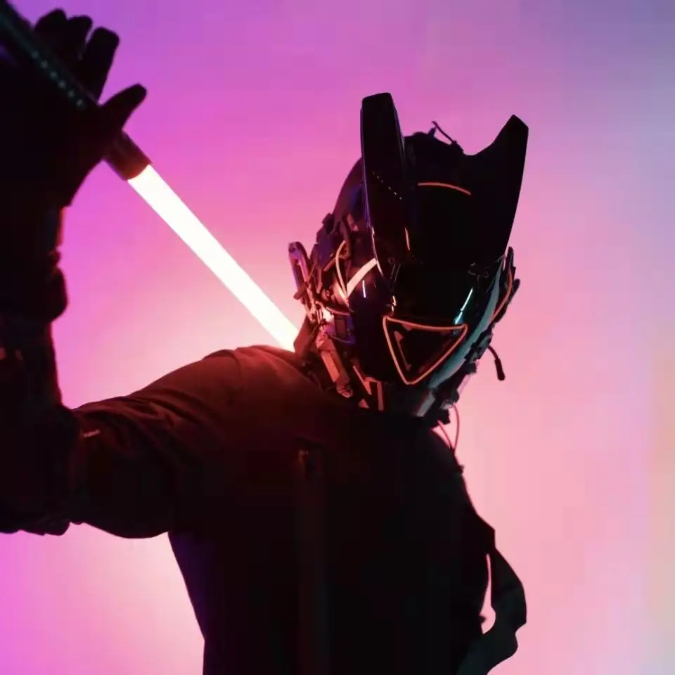 Цена Маска Shinobi в стиле киберпанк для косплея, маска спецназа, Самурайские маски, треугольный проект El со светодиодсветильник кой