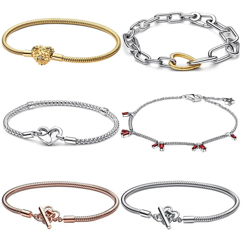 

Fit Original PA DOR Charm 2023 S925 Sterling Silver Love Me Chain Link O-ring Studs Women's Logo Bracelet Women's Diy Jewelry