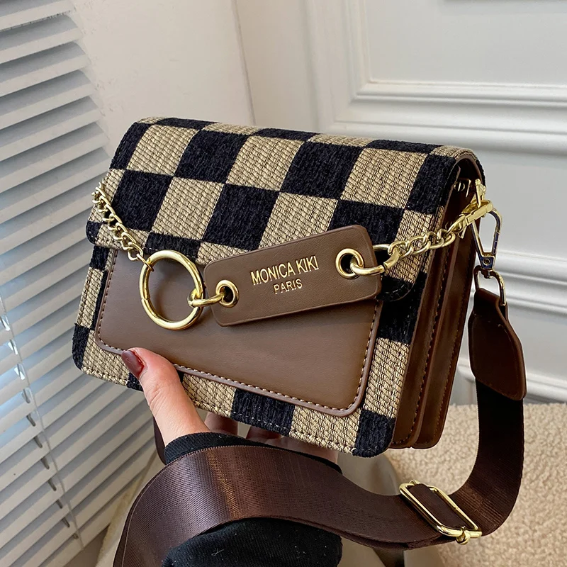 

Checkerboard Mini Fabric Flap Crossbody Sling Bags for Women 2022 Luxury Brand Design Handbag Simple Shoulder Bag Handbags