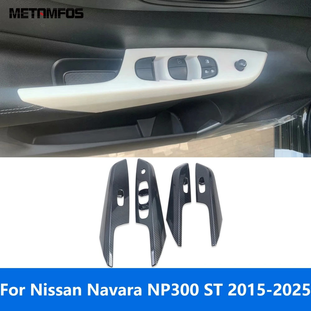 

Для Nissan Navara NP300 ST 2015-2023 2024 2025, крышка переключателя подъема окна из углеродного волокна, внутренняя рамка подлокотника, автомобильные аксессуары