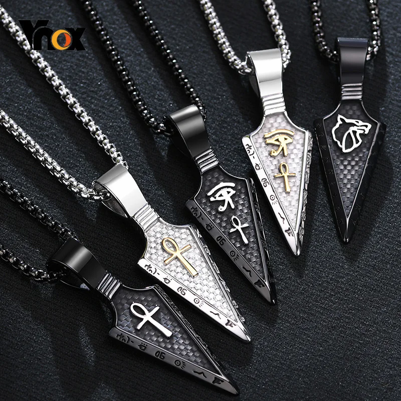 Vnox Gothic Viking Spear Men Necklace, Black Stainless Steel Tribal Arrow Wolf Horus Eyes Anka Cross Pendants,Punk Jewelry