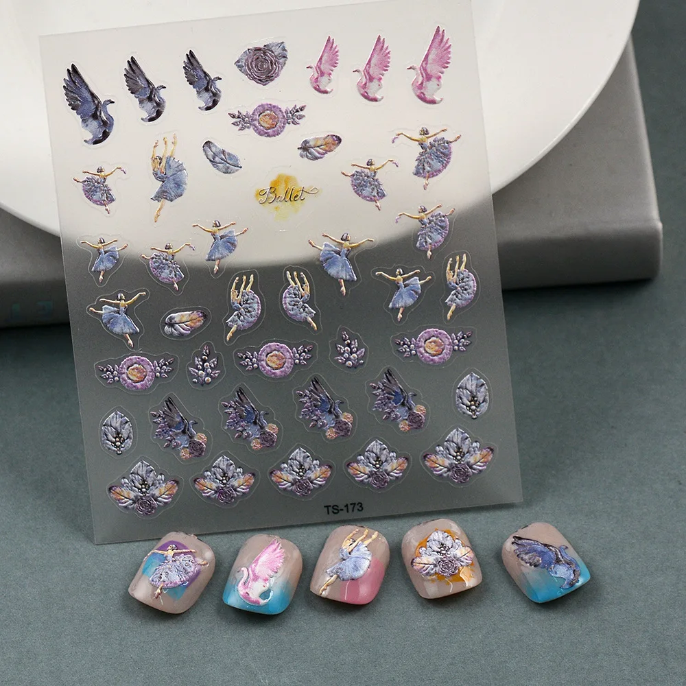 

5D Embossed Cute Cartoon Character Nail Art Sticker Self-adhesive Girls Children Available Nail Decal Manicure Decorations Patch