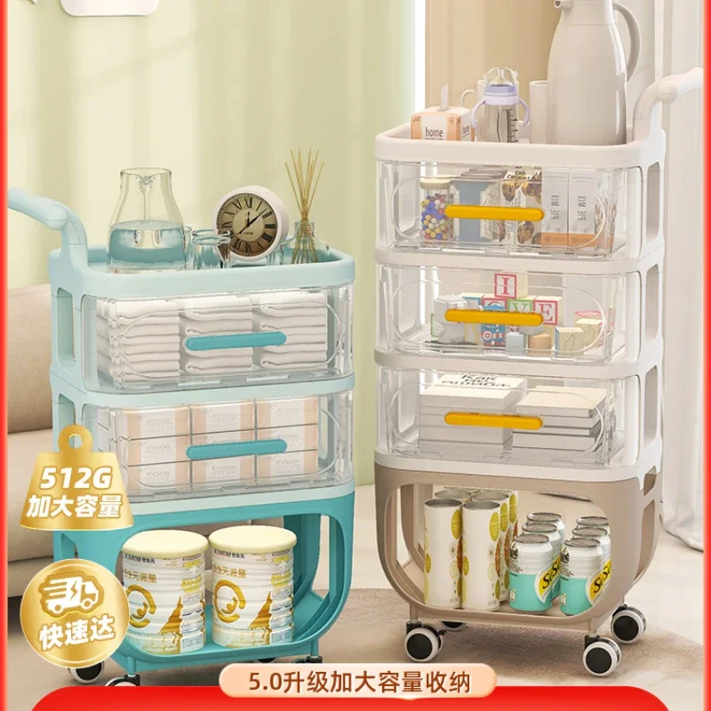

Snack Cabinet Baby Products Trolley Rack Multi-Tier Movable Baby Toy Living Room Storage Shelf